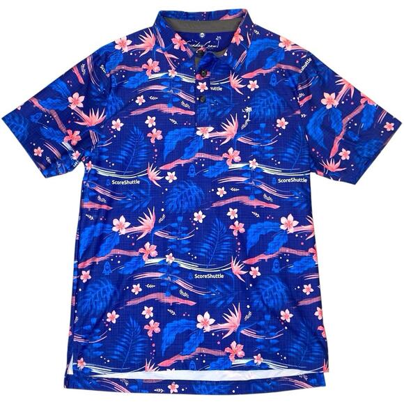 Sunday Crew Golf Polo M Tropical Palm Trees Hawaiian Novelty Loud Vibrant UPF - Picture 11 of 11